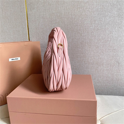 MiuMiu Wander matelassé nappa leather Small hobo bag Alabaster Pink Color