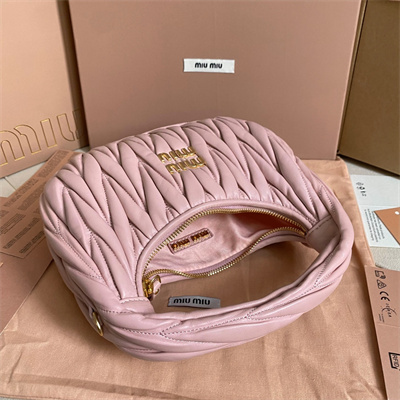 MiuMiu Wander matelassé nappa leather Small hobo bag Alabaster Pink Color