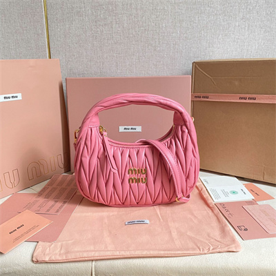 MiuMiu Wander matelassé nappa leather Small hobo bag Begonia Pink Color