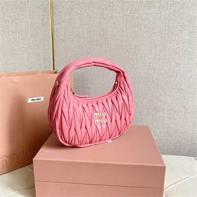 MiuMiu Wander matelassé nappa leather Small hobo bag Begonia Pink Color