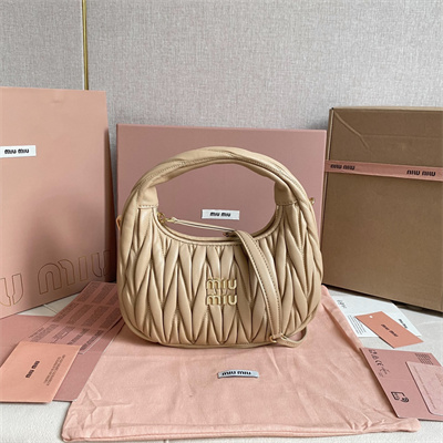 MiuMiu Wander matelassé nappa leather Small hobo bag Sand Color
