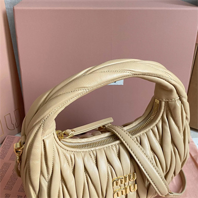 MiuMiu Wander matelassé nappa leather Small hobo bag Sand Color
