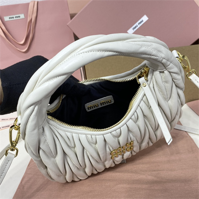 MiuMiu Wander matelassé nappa leather Small hobo bag White Color