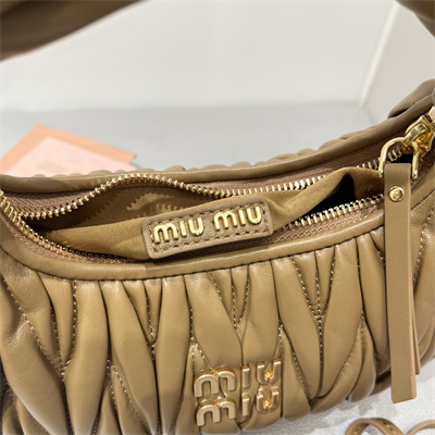 MiuMiu Wander matelassé nappa leather Small hobo bag Caramel Color