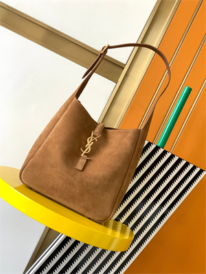 Y.S.L LE 5 A 7 Supple SMALL HOBO BAG In Brown Suede Leather