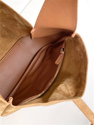 Y.S.L LE 5 A 7 Supple Large HOBO BAG In Brown Suede Leather