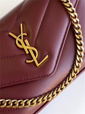 Y.S.L LOULOU Mini in MATELASSÉ lambskin Gold Tone Metal Burgundy