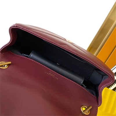 Y.S.L LOULOU Mini in MATELASSÉ lambskin Gold Tone Metal Burgundy