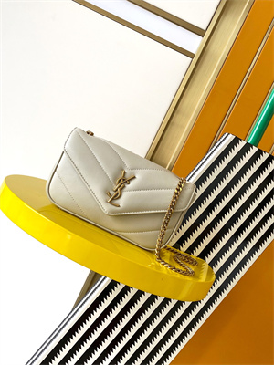 Y.S.L LOULOU Mini in MATELASSÉ lambskin Gold Tone Metal White