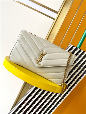 Y.S.L LOULOU Medium in MATELASSÉ lambskin Gold Tone Metal White