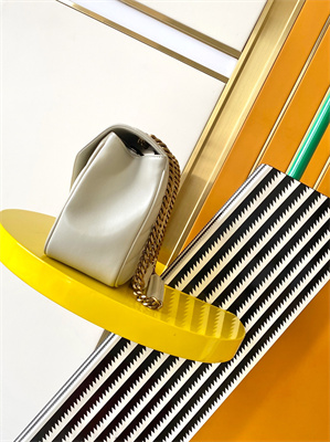 Y.S.L LOULOU Medium in MATELASSÉ lambskin Gold Tone Metal White