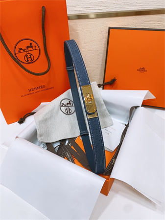 Hermes Kelly Jean Belt 18MM Epsom Leather Gold Tone Hardware Blue