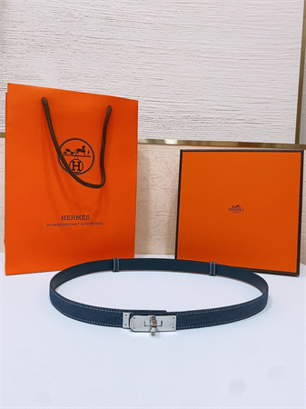 Hermes Kelly Jean Belt 18MM Epsom Leather Silver Tone Hardware Blue