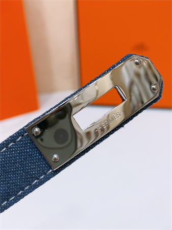 Hermes Kelly Jean Belt 18MM Epsom Leather Silver Tone Hardware Blue