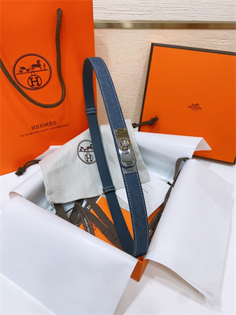 Hermes Kelly Jean Belt 18MM Epsom Leather Silver Tone Hardware Blue