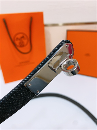 Hermes Kelly Jean Belt 18MM Epsom Leather Silver Tone Hardware Black
