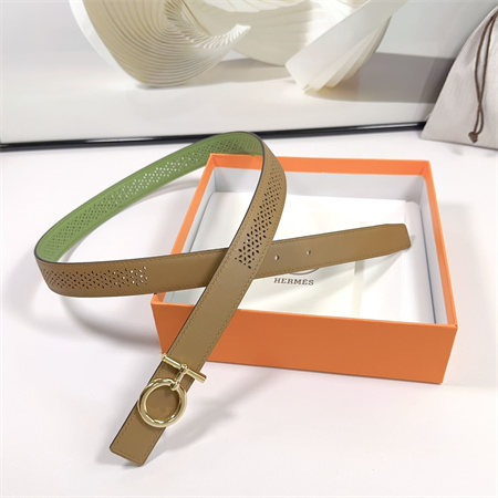 Hermes Reversible Belt 25MM Smooth Calfskin Leather Gold Tone Hardware Brown/Green