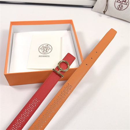 Hermes Reversible Belt 25MM Epsom Leather Gold Tone Hardware Red/Orange