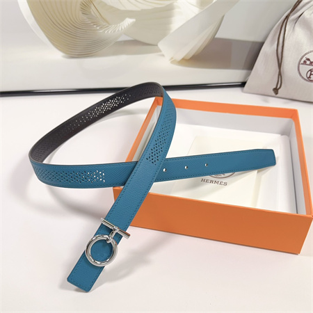 Hermes Reversible Belt 25MM Epsom Leather Silver Tone Hardware Blue/Black