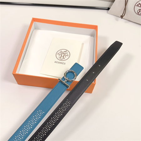 Hermes Reversible Belt 25MM Epsom Leather Silver Tone Hardware Blue/Black