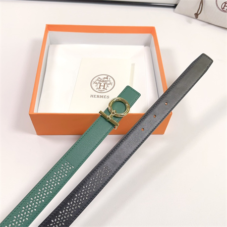 Hermes Reversible Belt 25MM Epsom Leather Gold Tone Hardware Green/Black