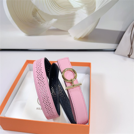 Hermes Reversible Belt 25MM Epsom Leather Gold Tone Hardware Pink/Black