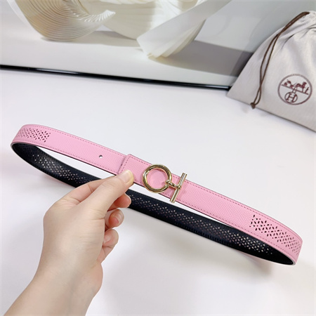 Hermes Reversible Belt 25MM Epsom Leather Gold Tone Hardware Pink/Black