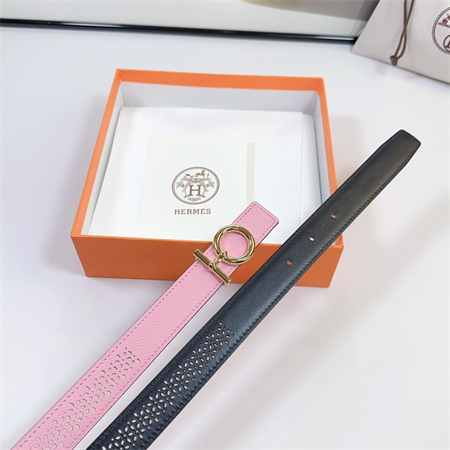 Hermes Reversible Belt 25MM Epsom Leather Gold Tone Hardware Pink/Black