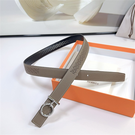 Hermes Reversible Belt 25MM Epsom Leather Silver Tone Hardware Etoupe/Black