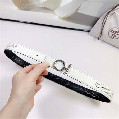 Hermes Reversible Belt 25MM Epsom Leather Silver Tone Hardware White/Black