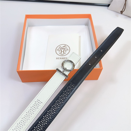 Hermes Reversible Belt 25MM Epsom Leather Silver Tone Hardware White/Black