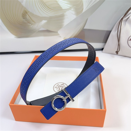 Hermes Reversible Belt 25MM Epsom Leather Silver Tone Hardware Blue/Black