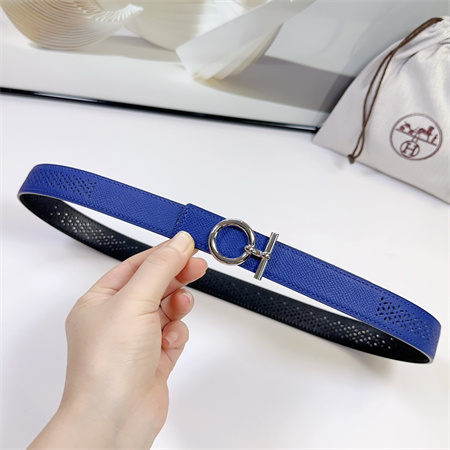 Hermes Reversible Belt 25MM Epsom Leather Silver Tone Hardware Blue/Black