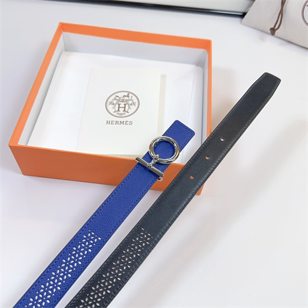 Hermes Reversible Belt 25MM Epsom Leather Silver Tone Hardware Blue/Black