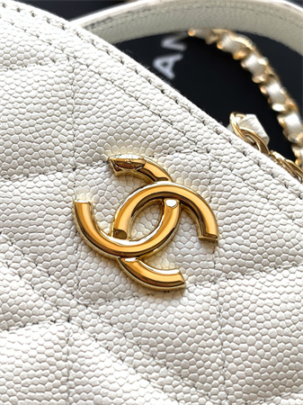 Chanel Mini Top Handle Bag With Chain Grained Calfskin Gold Tone Metal White AP4438