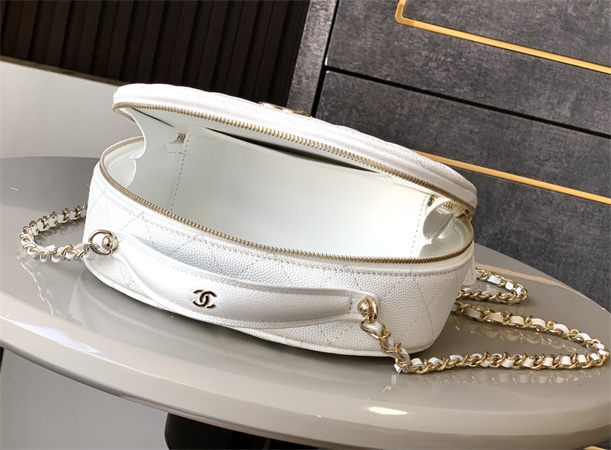Chanel Mini Top Handle Bag With Chain Grained Calfskin Gold Tone Metal White AP4438