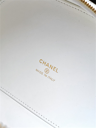 Chanel Mini Top Handle Bag With Chain Grained Calfskin Gold Tone Metal White AP4438