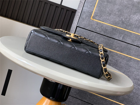 CHANEL 25P Classic Flap Bag Grained Calfskin Gold Tone Metal Black AS5240