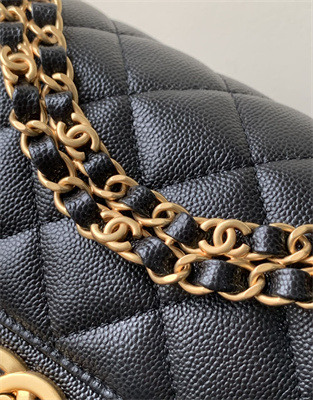 CHANEL 25P Classic Flap Bag Grained Calfskin Gold Tone Metal Black AS5240