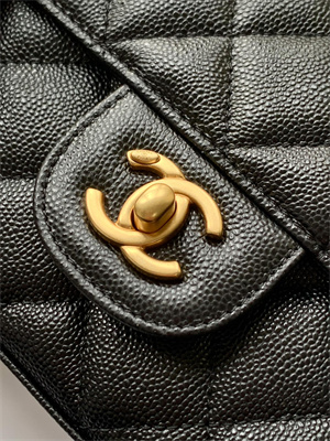 CHANEL 25P Mini Classic Flap Bag Grained Calfskin Gold Tone Metal Black AS5329