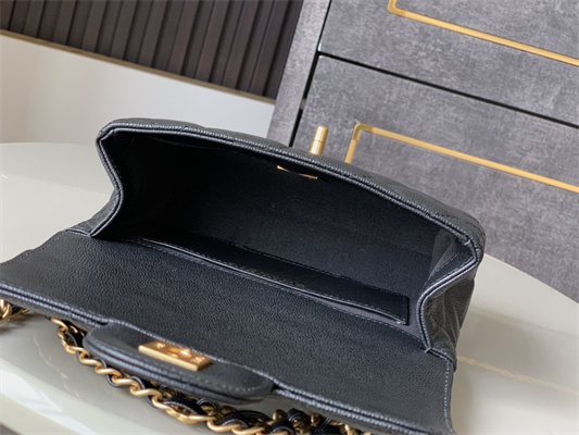 CHANEL 25P Mini Classic Flap Bag Grained Calfskin Gold Tone Metal Black AS5329