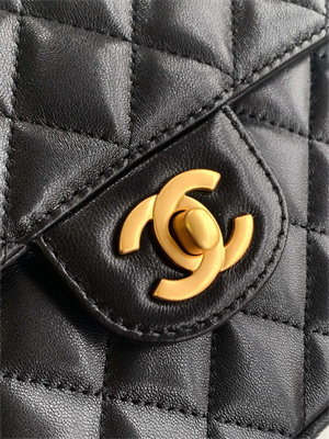 CHANEL Flap Bag With Top Handle Lambskin Gold Tone Metal Black AS5356
