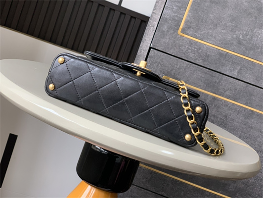 CHANEL Mini Flap Bag With Top Handle Lambskin Gold Tone Metal Black AS5355