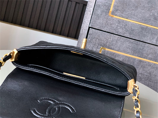 CHANEL Mini Flap Bag With Top Handle Lambskin Gold Tone Metal Black AS5355