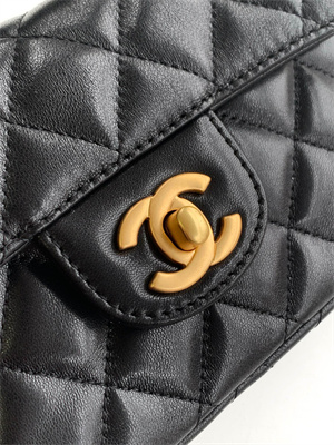 CHANEL Mini Flap Bag With Top Handle Lambskin Gold Tone Metal Black AS5354