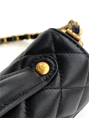 CHANEL Mini Flap Bag With Top Handle Lambskin Gold Tone Metal Black AS5354