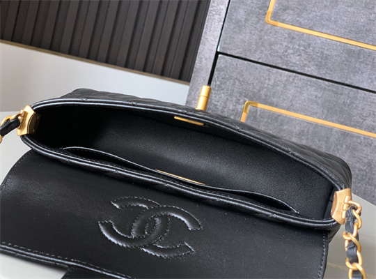 CHANEL Mini Flap Bag With Top Handle Lambskin Gold Tone Metal Black AS5354