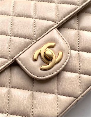 CHANEL Flap Bag With Top Handle Lambskin Gold Tone Metal Beige AS5356