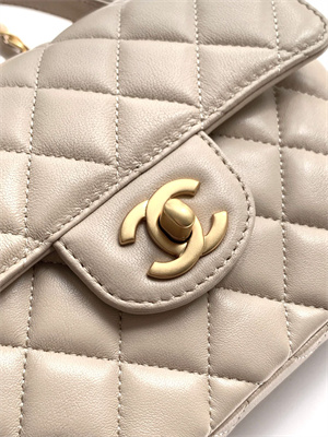 CHANEL Mini Flap Bag With Top Handle Lambskin Gold Tone Metal Beige AS5355