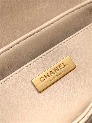CHANEL Mini Flap Bag With Top Handle Lambskin Gold Tone Metal Beige AS5355
